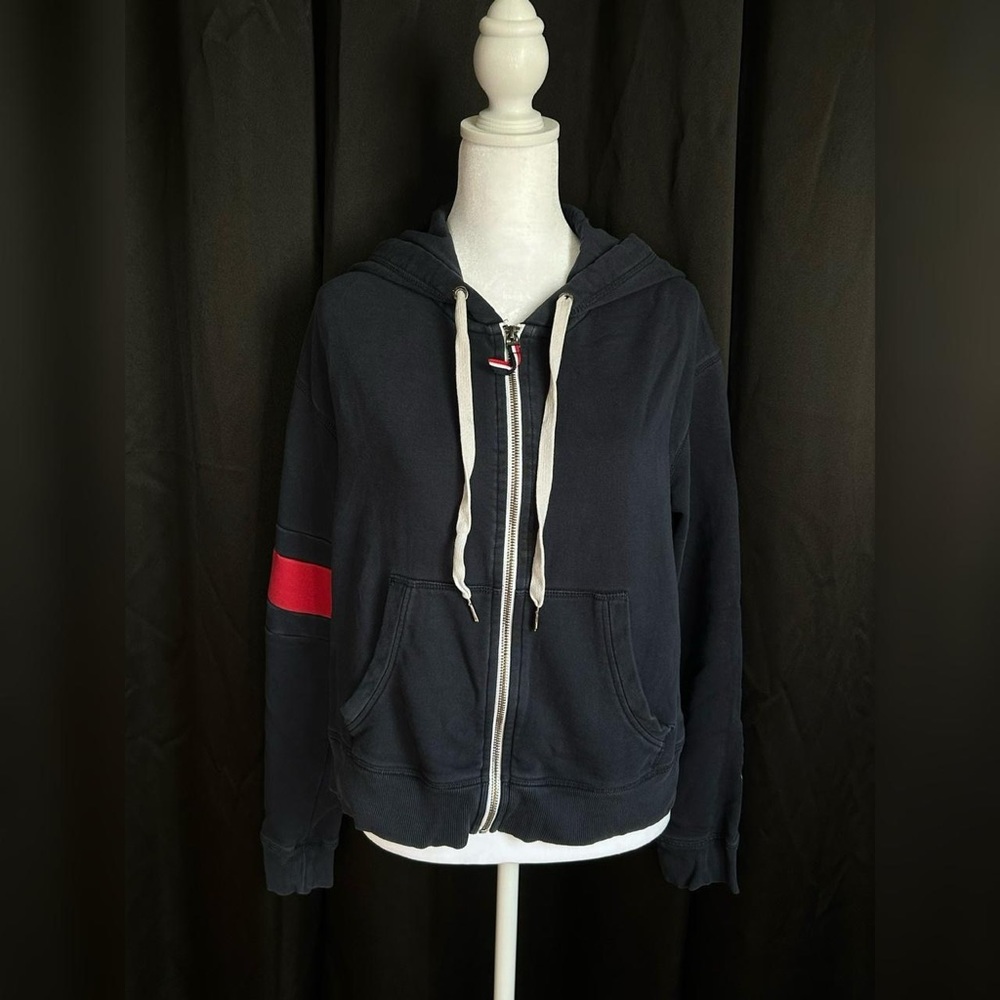Navy blue Hoodie with Red Stripe